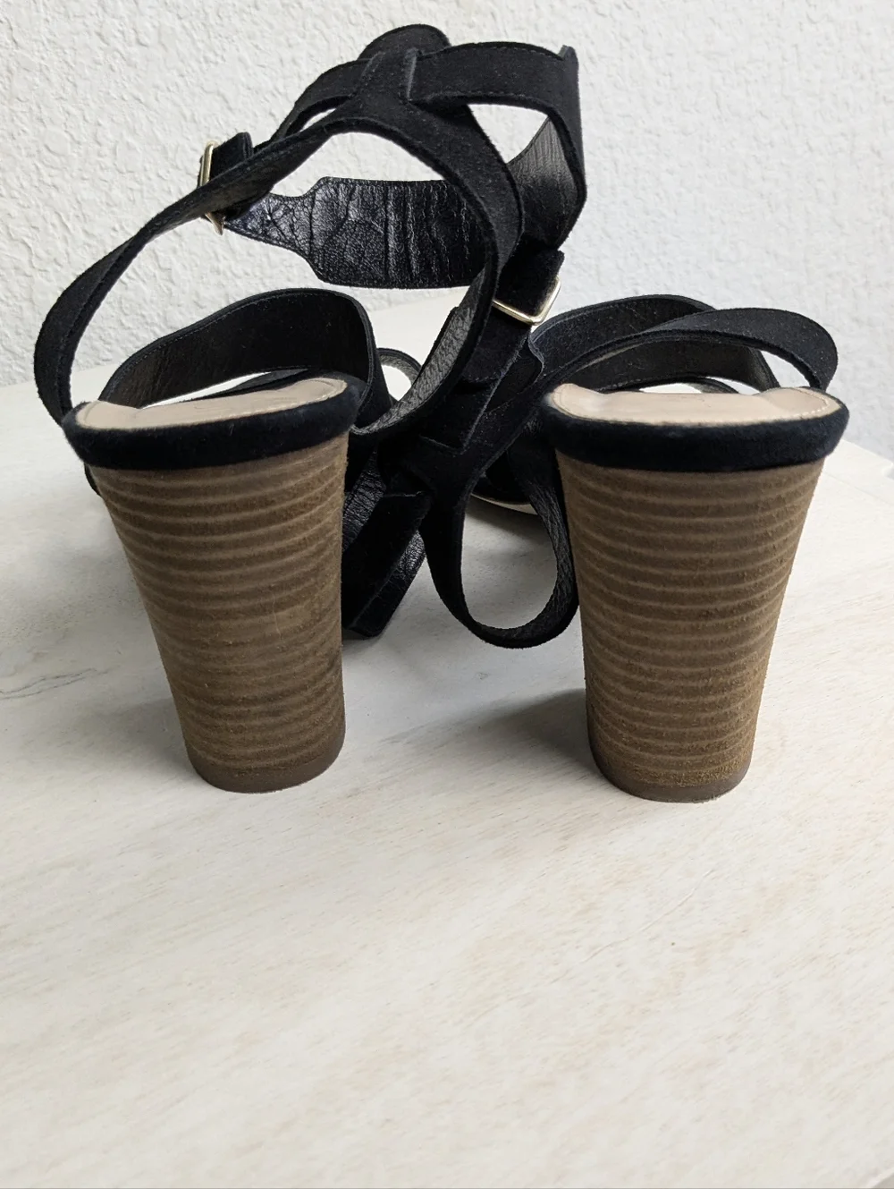 J. Crew Suede Sandal Heels Size 11 Stacked Wood Heel 3.5
